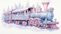 Winter watercolor train on white background. Neural network AI generated