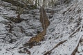 Winter waterfall near Moravsky Krumlov town in winter cold morning