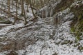 Winter waterfall near Moravsky Krumlov town in winter cold morning