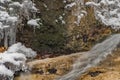 Winter waterfall near Moravsky Krumlov town in winter cold morning