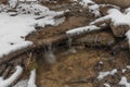 Winter waterfall near Moravsky Krumlov town in winter cold morning