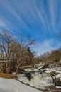 Winter Waterfall with Snow and a Blue Sky in Pennsylvania Royalty Free Stock Photo