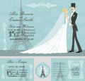 Winter wedding invitation set. Bride, groom