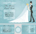 Winter wedding invitation set.Rero bride,groom, Royalty Free Stock Photo