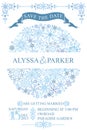 Winter wedding save date card.Snowflakes circle