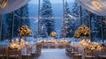 Winter wedding with a snowy backdrop and festive dcor . Royalty Free Stock Photo
