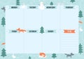 Winter weekly planner with cartoon animals and elements. Royalty Free Stock Photo