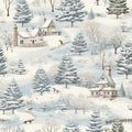 Winter Whimsy: Quaint Village Life in a Seamless Snowy Splendor