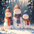 Winter whimsy snowman family poses in a magical winter forest