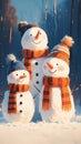 Winter whimsy snowman family poses in a magical winter forest