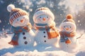 Winter whimsy snowman family poses in a magical winter forest