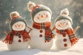 Winter whimsy snowman family poses in a magical winter forest