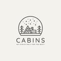 Winter wildlife cabin minimalist line art logo