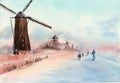 Winter windmills ans skating peopl Royalty Free Stock Photo