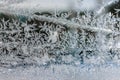 winter window ice crystal pattern on blue Royalty Free Stock Photo