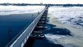 Winter Wisconsin trail bridge over lake Royalty Free Stock Photo