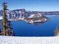 Winter on Wizard Island In Crater Lake National Park Royalty Free Stock Photo