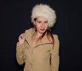 Winter Woman with coat and ushanka Royalty Free Stock Photo