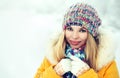 Winter Woman Face happy smiling Royalty Free Stock Photo