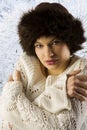 Winter woman with fur hat Royalty Free Stock Photo