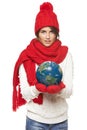 Winter woman with globe