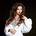 Winter Woman in Luxury white Fur Coat. Beauty Fashion Model Girl Royalty Free Stock Photo