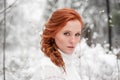 Winter woman portrait in december forest Royalty Free Stock Photo