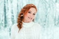 Winter woman portrait in december forest Royalty Free Stock Photo