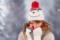 Winter woman with snowman hat Royalty Free Stock Photo