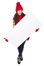 Winter woman with white banner Royalty Free Stock Photo