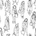 Winter girls on white background. Vector  seamless  pattern Royalty Free Stock Photo