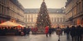 Winter Wonder: An Enchanting Christmas Tree in a Festive Town Square