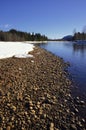 Winter wonder land in forest with a river, creek Royalty Free Stock Photo