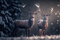 Winter Wonderland - AI Generated Illustration of Two Deer in the Snowy Forest 021