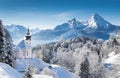 Winter wonderland in the Alps with church Royalty Free Stock Photo