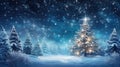 Winter Wonderland Celebration: Holiday Festive Background with Snowy Tree and Garland Lights