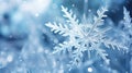 Winter Wonderland: Closeup Macro Image of Snowflakes on a Snowy Holiday Background AI Generated