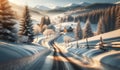 Winter Wonderland Country Road - Serene Snowy Landscape