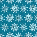 Winter wonderland delicate white snowflake crystal on a teal blue background.