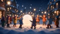 Winter Wonderland Delight: Anime Snowball Revelry. AI generate Royalty Free Stock Photo