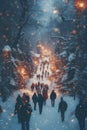 Winter Wonderland: An Enchanting Evening Walk Amidst Snowfall Royalty Free Stock Photo