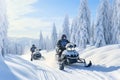 Winter Wonderland Exploration: Exciting Snowmobiling Amidst Serene Snowy Forests