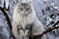 Adventurous Cat Brave in the Snowy Tree Outdoor