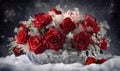 Winter wonderland fantasy: vintage red roses in classic bouquet Creating using generative AI tools