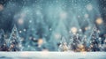 Winter Wonderland: Festive Christmas Tree with Snow and Lights - Holiday Blurred Background for New Year Celebrations. Royalty Free Stock Photo