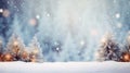 Winter Wonderland: Festive Christmas Tree with Snow and Lights - Holiday Blurred Background for New Year Celebrations. Royalty Free Stock Photo