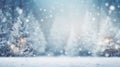 Winter Wonderland: Festive Christmas Tree with Snow and Lights - Holiday Blurred Background for New Year Celebrations. Royalty Free Stock Photo