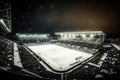 Winter Wonderland Football Field with Snow-Covered Stadium, generative AI