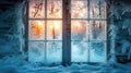 Winter Wonderland through Frosty Window - Generative AI