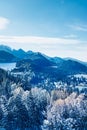 Winter wonderland and magical Christmas landscape. Snowy mountains and forest covered with snow as holiday background Royalty Free Stock Photo